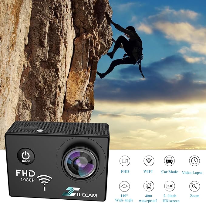 Waterdichte Sportcamera – 4K, 2.0 Inch Scherm, 140° Groothoek, 30 Meter Waterproof – Voor Vloggen, Zwemmen En Buitenavonturen
